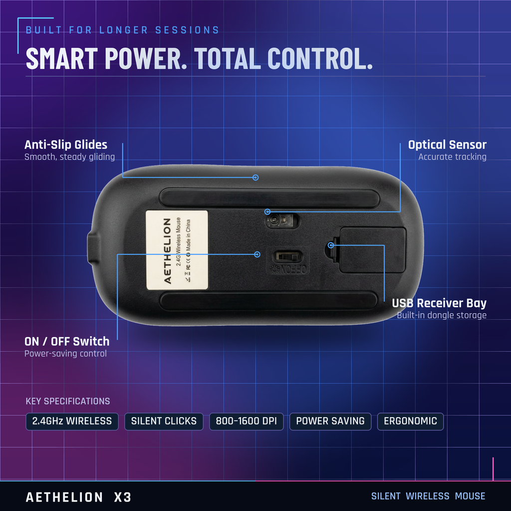AETHELION X3 | 2.4G Wireless Optical Mouse | Ultra-Thin, Quiet Click, RGB, Power Saving | Up to 10M Range