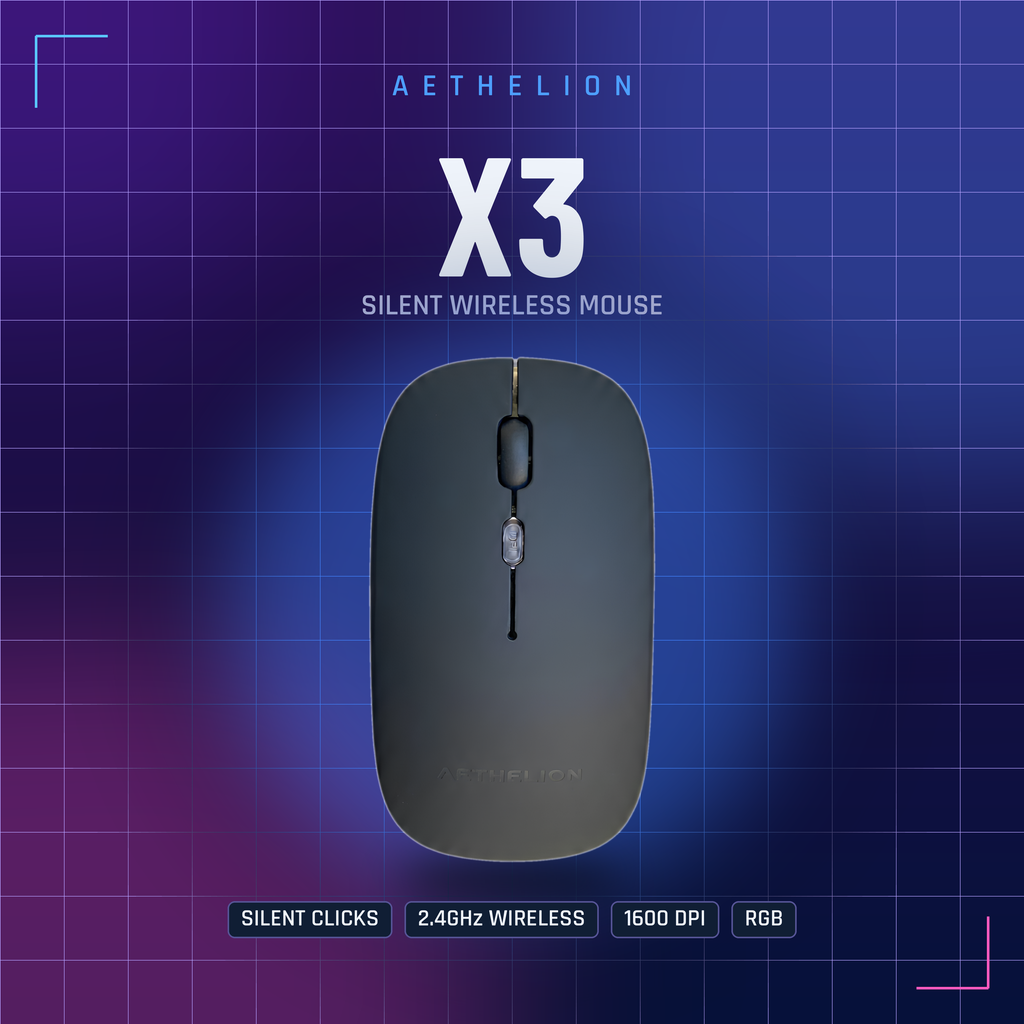 AETHELION X3 | 2.4G Wireless Optical Mouse | Ultra-Thin, Quiet Click, RGB, Power Saving | Up to 10M Range